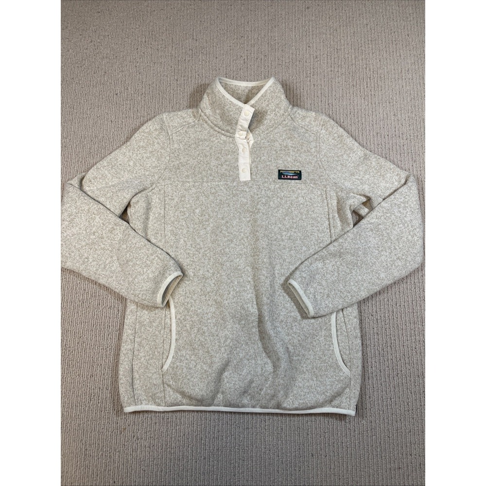 L.L. Bean Women's Small Sweater Fleece Pullover Pockets Sailcloth Beige